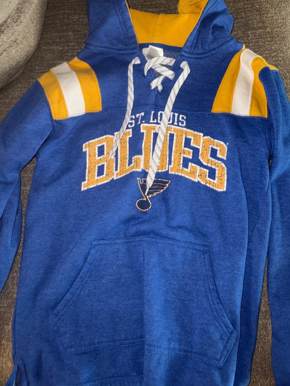 NHL St Louis Blues Lace-Up Hoodie with White Drawstrings